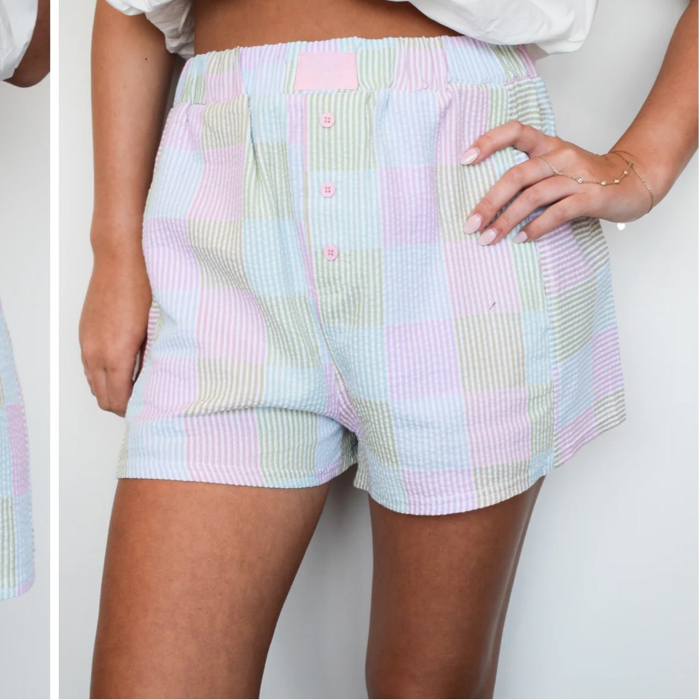 Pajama Boxer Shorts Large New Pastel Pink Blue Green Checkered